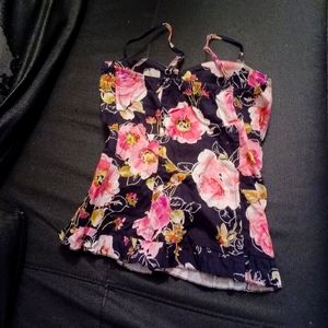 SIREN LILY BRA TOP,BLACK BACKGROUND WITH PINK FLOWERS.NO RETURNS PLEASE.